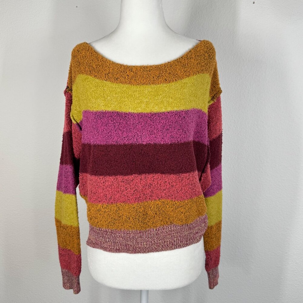 Free People Candyland Sweater Sz XS Multicolor Striped Off Shoulder Long Sleeve - Picture 2 of 12